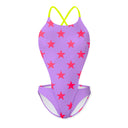 Costume intero donna da mare Dega L031DF - Lilla Stelle Rosso Fluo