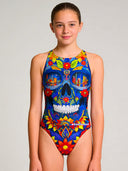 Costume intero bambina da allenamento Pinup 543PF - Blue skull