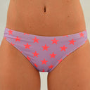 Slip bikini donna da mare Papeete L020PAF - Lilla Stelle Rosso Fluo
